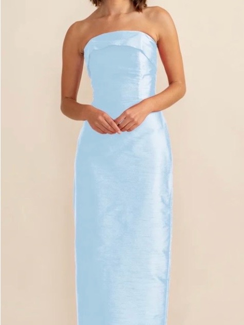 Strapless Light Blue Satin Column Gown